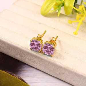 ต่างหูมอร์แกไนต์จากมาดากัสการ์ เงินแท้ 925 ชุบทอง 14K ทรงคุชชั่น สำหรับผู้หญิง - Product Image 3