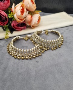 Par de tobilleras étnicas con incrustaciones de cristal, cadena ajustable para el tobillo, para mujer, joyería de boda, conjunto Payal, joyería nupcial tradicional - Product Image 6