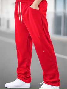 Nouveau style – Pantalon de survêtement rouge pour homme, taille élastique avec cordon de serrage, poches latérales, décontracté, tricoté, poids moyen, devant plat - Product Image 3