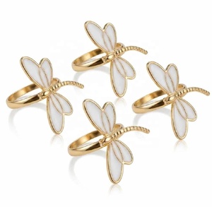 Juego de 4 Anillos para Servilletas con Diseño de Libélula, Elegantes Porta Servilletas de Metal para Decoración de Mesa en Bodas, Navidad y Fiestas - Product Image 1