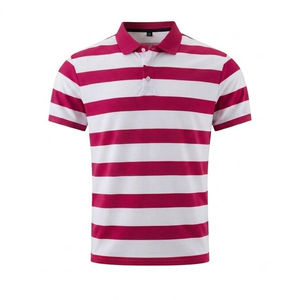 Chemises polo en tricot pour hommes sur mesure, manches courtes, respirantes, séchage rapide, chemises polo de golf tendance, rayées roses et blanches, OEM - Product Image 1