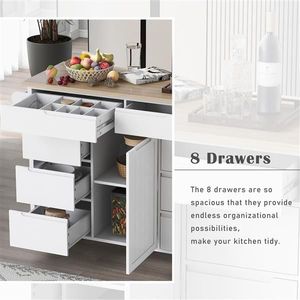 Carrello da Cucina Moderno con Piano in Legno di Gomma, 8 Cassetti Estraibili e Organizzatore per Posate, 5 Cassetti Estraibili Inclusi - Product Image 5