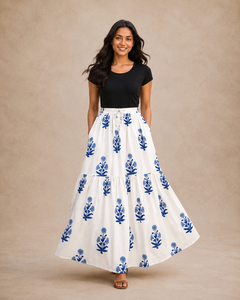 Falda Larga Bohemia de Algodón con Estampado Floral Mediterráneo, Estilo Griego, de Secado Rápido, para Mujer, Ideal para la Playa o Resort - Product Image 1