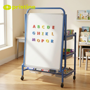 Blue Metal Whiteboard Stand Easel With 9 Drawer Storage <b>Shelves</b> And Wheels For <b>Kids</b> Learning - Product Image 4