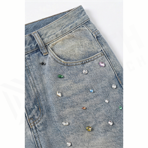 High Waist <b>Flare</b> Denim Jeans Men Cotton Stonewashed <b>Sequined</b> Dot Pattern Casual Spring Style Regular Fit - Product Image 5