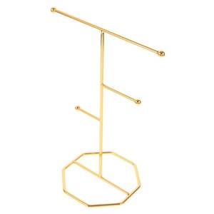 <b>Gold</b> Geometric Jewelry Stand With Octagonal Base Minimalist Design Tabletop Home Decor For <b>Bedroom</b> Indoor Use - Product Image 1