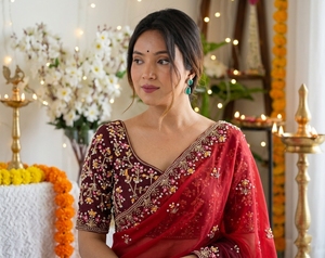 AARA Fashion <b>Red</b> Embroidered Silk Saree <b>Blouse</b> for Wedding Women Traditional Indian Bridal Wear Floor Length Regular Fit Sun - Product Image 4