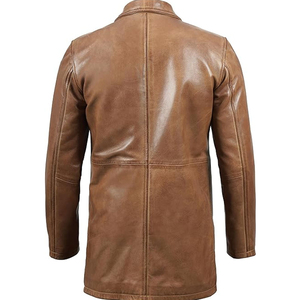 <b>Men's</b> Genuine Leather <b>Long</b> Trench <b>Coat</b> With Notched Lapel And Front Pockets Single Breasted Design <b>Men's</b> stand collar - Product Image 5