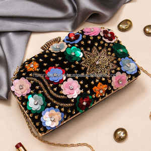 High Quality Handmade Printed Clutch <b>for</b> Evening Party Elegant Floral Embroidery Design Soft Striped Pattern Customized Colors - Product Image 2