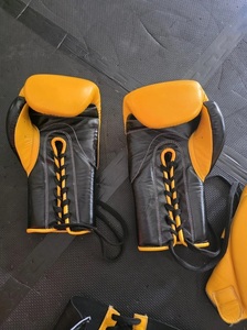 Personalized No Boxing No Life Mexican Style <b>Lace</b>-Up Real Leather MMA Boxing Gloves-Breathable Yellow - Product Image 3
