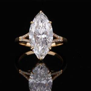 Bague en or avec diamant de laboratoire personnalisé, taille marquise et poire, pavé floral, alliance de mariage pour femme - Product Image 2