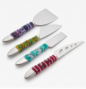 Handcrafted Beaded <b>Cheese</b> <b>Knife</b> <b>Set</b> Stainless Steel Blades Colorful Handles Reusable Kitchen Tools For Dining Use And Hotel - Product Image 1