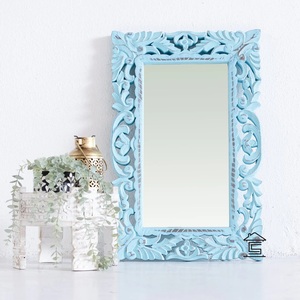 Rectangular Wooden Floor <b>Mirror</b> with Blue Carved Frame Shabby Chic Decorative <b>Mirror</b> for Home Use - Product Image 4