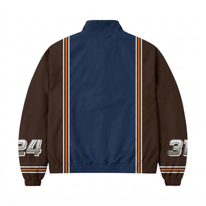 เสื้อแจ็คเก็ตกันลมผ้าแคนวาสพรีเมียม 220 GSM สีกรมท่า-น้ำตาล  แบบมีแผงสีตัดกัน พิมพ์ลายดิจิตอลตามสั่ง พร้อมโลโก้  เสื้อคลุมกันหนาวสำหรับผู้ชาย - Product Image 2
