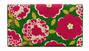 Beaded Floral Clutch Green Pink Flowers Embroidery Women's Evening Wedding Handbag Elegant Party Clutch - Product Image 6