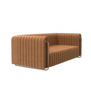 Canapé sur mesure en cuir véritable pleine fleur vintage de luxe avec métal laqué laiton brossé pour hôtel et salon, mobilier d'intérieur - Product Image 2
