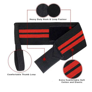 <b>Black</b> Nylon Wrist Brace with Red Stripes Hook & Loop Closure for Weight Lifting Sport Outdoor Use - Product Image 6