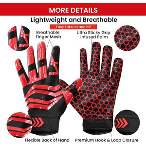 Gants de football américain pour jeunes avec paume en maille respirante, sangle de poignet rembourrée, équipement sportif, gants de receveur, adhérence réglable - Product Image 5