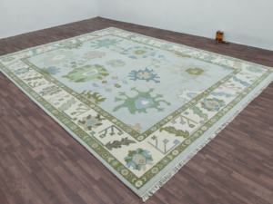 Alfombra de Estilo Oushak Floral Vintage Anudada a Mano a Bajo Precio |   Alfombra Decorativa Hecha a Mano de Lana Verde Azul Pastel para Sala de Estar - Product Image 6