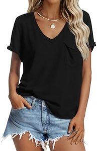 T-shirt décontracté à col en V et manches courtes pour femme, design personnalisé, en coton haute densité, style urbain - Product Image 3