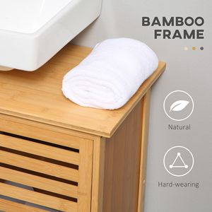 Mobiletto da Bagno Autoportante in Bambù Naturale con 2 Ante a Doghe, Organizzatore Sottolavabo - Product Image 6