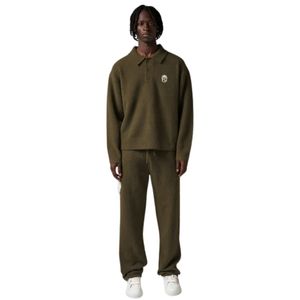 Pull polo à manches longues en tricot pour homme, couleur kaki, col boutonné texturé, pull décontracté d'hiver, mélange de coton, OEM - Product Image 6