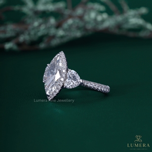 5.7CT Marquise Cut Lab Grown Diamond Halo Engagement Ring 14K 18K White Gold Heart Shape Side Stone Multi <b>Row</b> Pave Bridal Band - Product Image 3