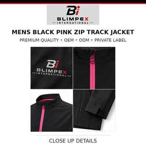 Veste bomber d'hiver noire et rose pour homme BLIMPEX INTERNATIONAL, coupe sportive, coupe-vent, col montant, coupe régulière, polyester, logo sur le devant - Product Image 3