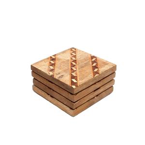 Sous-verres carrés en bois d'acacia Protection du dessus de table Comptoir et surfaces Taille 4 x 4 pouces - Product Image 1