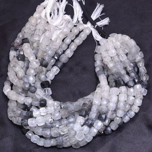 Rutilated Quartz 7mm-8mm Faceted <b>Cube</b> Briolette Beads Natural Black Rutile Semi Precious Gemstone 3D Box Fancy Beads For Jewelry - Product Image 3