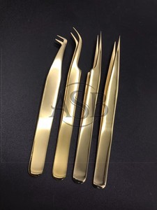 Pince à épiler individuelle en acier inoxydable plaqué or 24 carats pour extensions de cils, pointe volumisante, marque privée - Product Image 2