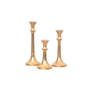 Ensemble de 3 bougeoirs coniques en laiton doré brossé, style nordique, pour centre de table de mariage ou de salle à manger - Product Image 1