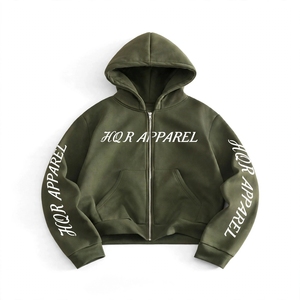HQR APPAREL Unisex Hooded Pullover <b>Hoodie</b> Olive <b>Green</b> Cotton Fleece Casual Pocket Front Logo Oversized Fit Breathable Winter - Product Image 1