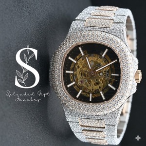 Montre analogique automatique de luxe pour homme en acier inoxydable, sertie de diamants VVS, style hip-hop, avec mouvement à quartz et moissanite - Product Image 1