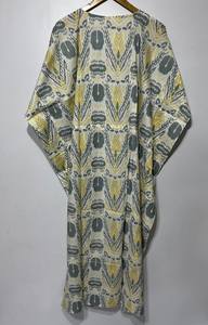 Nuevo Kaftán Naaz Textile con Estampado Animal, Cuello en V, Cordón Ajustable, Manga Corta, Corte Evase, Algodón Suave Indio, Encaje, Largo Completo, para Mujer - Product Image 2