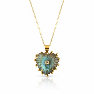 Colgante de Corazón de Piedra Natural con Diseño Único Vintage, Chapado en Oro de 18K, con Incrustaciones de Zirconia y Labradorita Colorida, para Fiestas - Product Image 2