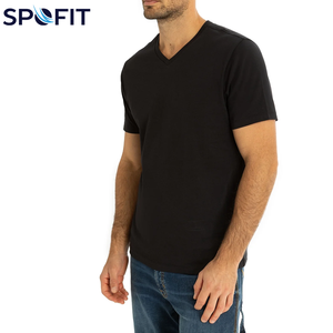 T-shirts pour hommes de haute qualité, grande taille, impression personnalisée, col en V, manches courtes, 100% coton, t-shirts unis pour hommes - Product Image 3