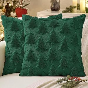 Set di 2 Copricuscini in Finta Lana Morbida Verde Scuro 18x18, Eleganti Decorazioni Natalizie per Sedute e Cuscini - Product Image 1