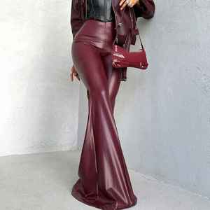 Plus Size <b>Women</b> High Waist Flare Pants PU Coated Solid Color Full Length Sexy Club Style Autumn Wear - Product Image 5