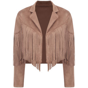 Veste en cuir de vachette pour femme, style uni avec franges, écologique, respirante, en viscose teinte, design unique, tricotée, vente en gros - Product Image 1