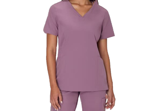 Blouse d'hôpital pour femme, manches courtes, polyester, couleur violette, qualité supérieure, pour usage médical. - Product Image 2