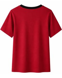 Red Women Lounge Set Black Contrast <b>Trim</b> Short Sleeve TShirt And Shorts Casual Two Piece Outfit Soft Breathable Cotton Blend Set - Product Image 6