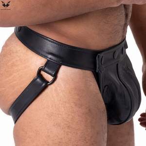 High-Quality Real Leather <b>Men's</b> Briefs Snap-on <b>Pouch</b> Jockstrap Professional Sports & Performance Gear Club Wear Leather Jocks - Product Image 3