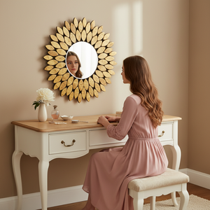 Elegant <b>Round</b> Resin <b>Mirror</b> 15.5 Inch Wall Mounted Decorative <b>Mirror</b> Modern Home Decor for Bedroom Living Room Entryway <b>Bathroom</b> - Product Image 3