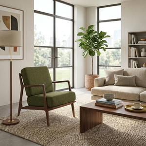 Modern Solid Wood Accent <b>Chair</b> with Upholstered Seat and Backrest, Fabric Lounge Armchair for Living Room, Bedroom and Hotel - Product Image 3