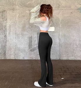 Women's Gym Activewear Yoga Pants with Flared Leg Design Solid <b>Pattern</b> Sports Fitness Workout Leggings - Product Image 1
