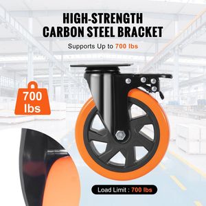 Set di 4 Ruote Girevoli per Carichi Pesanti, Capacità 700 Libbre, 6 Pollici, con Blocco di Sicurezza A/B, Silenziose, Ruote in PVC, 700 Ruote Girevoli - Product Image 4
