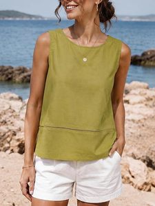 Camisetas sin mangas de lino para mujer, estilo casual, cuello barco, sin mangas, para verano y otoño, estilo bohemio, corte holgado, túnica, atuendo de viaje 2026 - Product Image 2