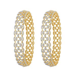 Yellow Gold Lab Grown Diamond Leaf Lattice Wide Bangle Pair - Product Image 2