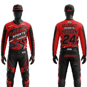 เสื้อเจอร์ซีย์ BMX สำหรับผู้ชาย ประสิทธิภาพสูง ผลิตจากโพลีเอสเตอร์ ระบายอากาศได้ดี แห้งเร็ว สีแดงเลือดหมู แต่งสีดำ ดีไซน์แบบเต็มตัว พิมพ์ลายแบบ Sublimation  ออกแบบโลโก้ได้ตามต้องการ - Product Image 2